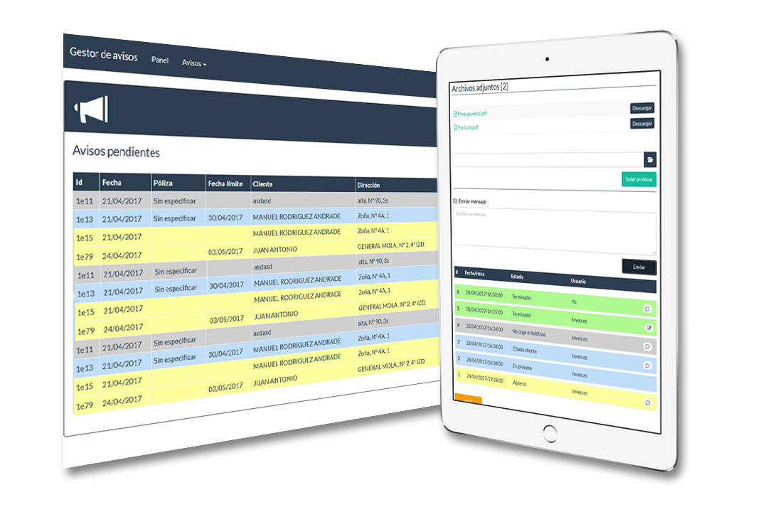 pantalla de gestion de cliente